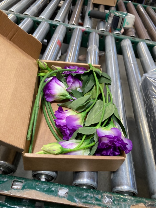 View 2 of Doment 5Pcs Artificial Silk Lisianthus Flower Stem 26In Fake Eustoma Lisianthus Flower Branches for DIY Wedding Party Home Decor (Dark Purple)