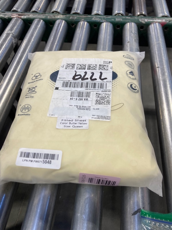 Photo 1 of MooMee Fitted Bottom Sheet Only 100% Washed Cotton Linen Like Textured Breathable Durable Soft Comfy Deep Pocket Fits Mattress up to 17" (Heathered Butter Yellow, Queen)