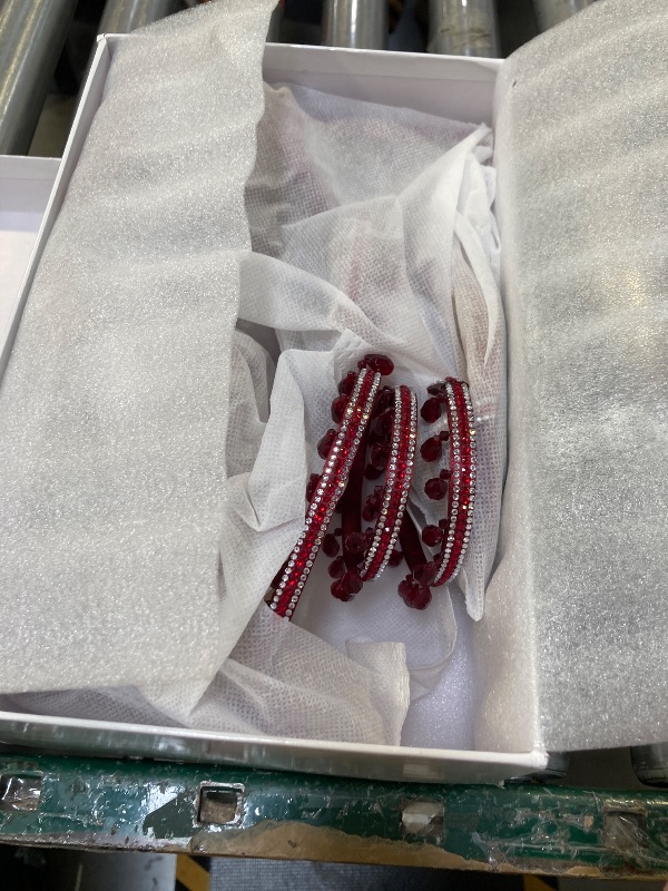 Photo 1 of Fuazuzu Rhinestone Wrap Around Strappy Stiletto High Heels for Women, Open Round Toe Lace Up Heeled Sandals for Wedding Prom Party Dress (Red 9.5)