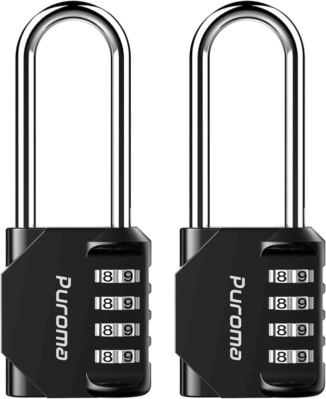 Photo 1 of LOCKED……Puroma 2 Pack 2.6 Inch Long Shackle Combination Lock 4 Digit Outdoor Waterproof Padlock for Hasp locker lock, Sports Locker, Fence, Gate, Toolbox, Case, Hasp Storage, Cabinets (Black)