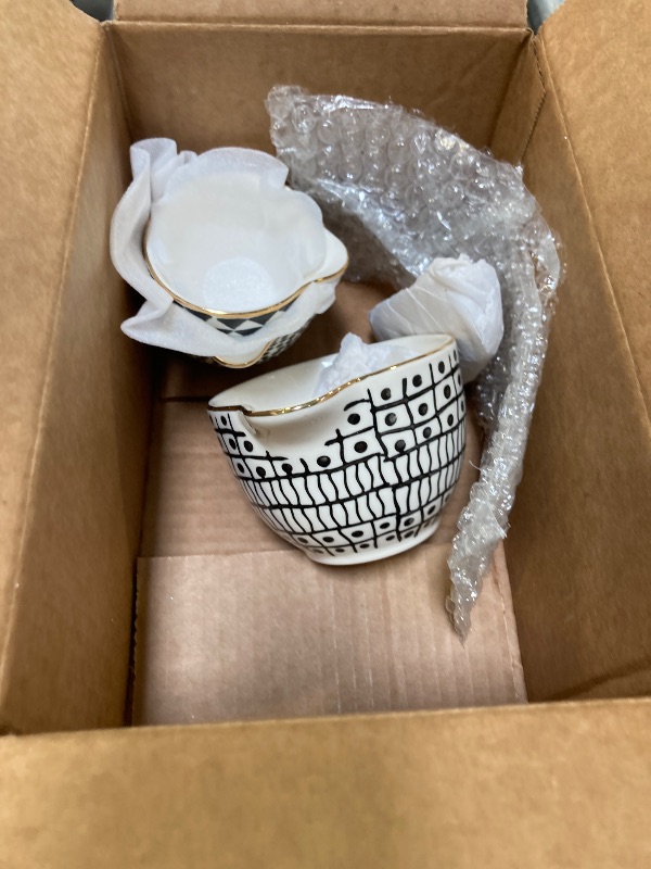 Photo 1 of Creative Co-Op Black & White Stoneware Measuring Cups with Gold Electroplating (Set of 4 Sizes)