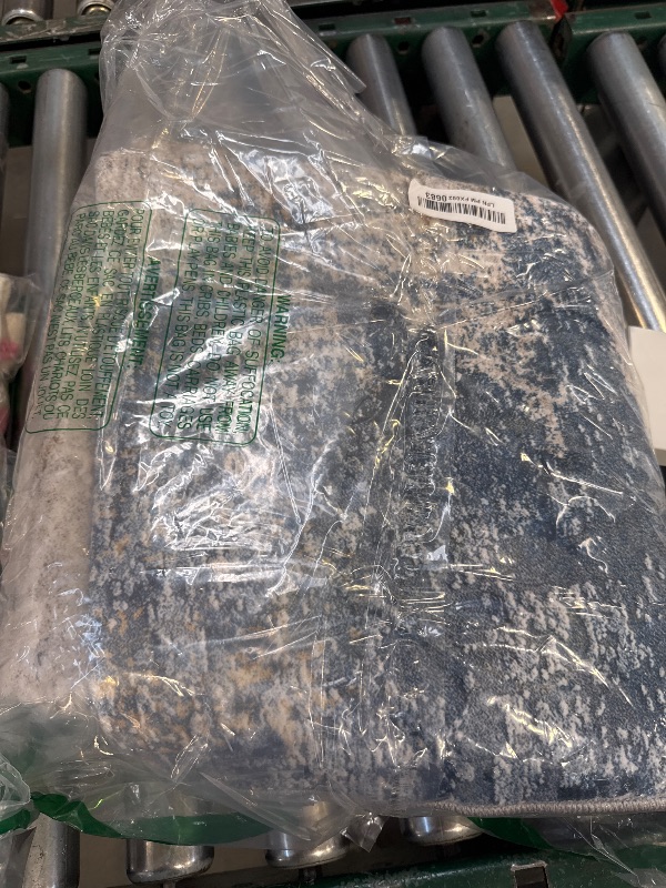 Photo 1 of 3x8 Washable Hallway Runner Rug: Modern Abstract Non-Slip Kitchen Rug for Bedroom Entryway - Ultra Thin Soft Low-Pile Stain Resistant Throw Floor Mat for Boho Home Decor (3X8 Blue-W)