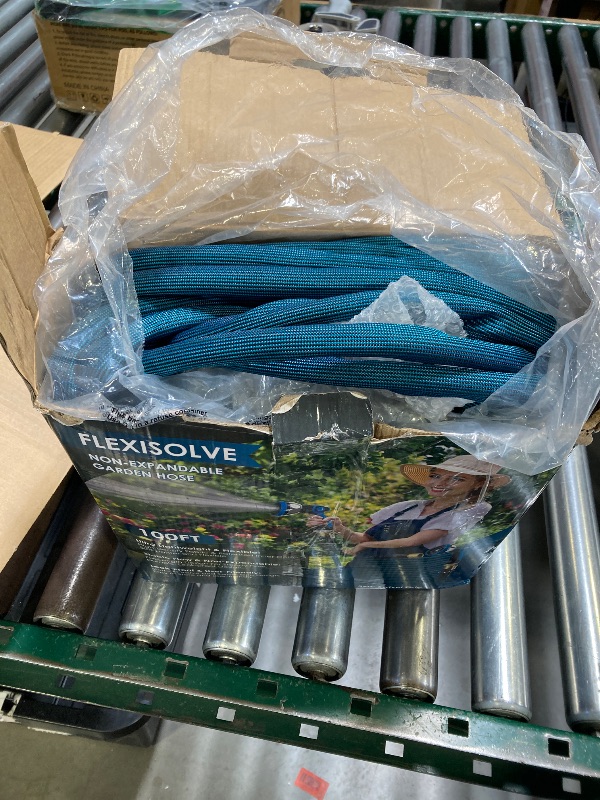 Photo 1 of FlexiSolve NON-EXPANDABLE Garden Hose 100 ft, Ultra Lightweight Flexible Water Hose with 10-Pattern Nozzle & Shut-Off Valve, Holder, Leakproof & Kink-Resistant Reinforced Fittings for Yard Outdoor