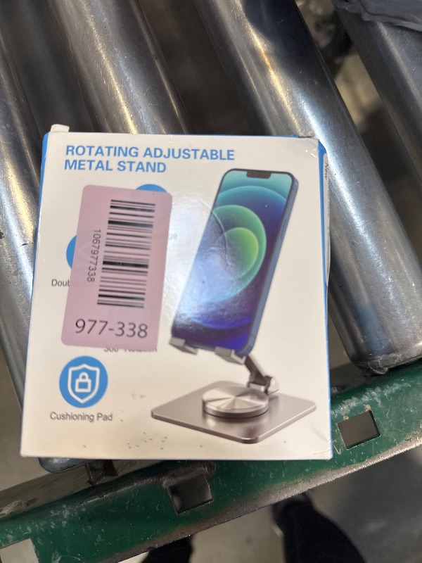 Photo 1 of SOJUNER Cell Phone & Tablet Stand for Desk, Aluminum Adjustable Holder for iPhone, iPad & Smartphones || Foldable Mount with 360° Swivel, Stable Base & Portable Design for 4–9.7in Devices, Grey