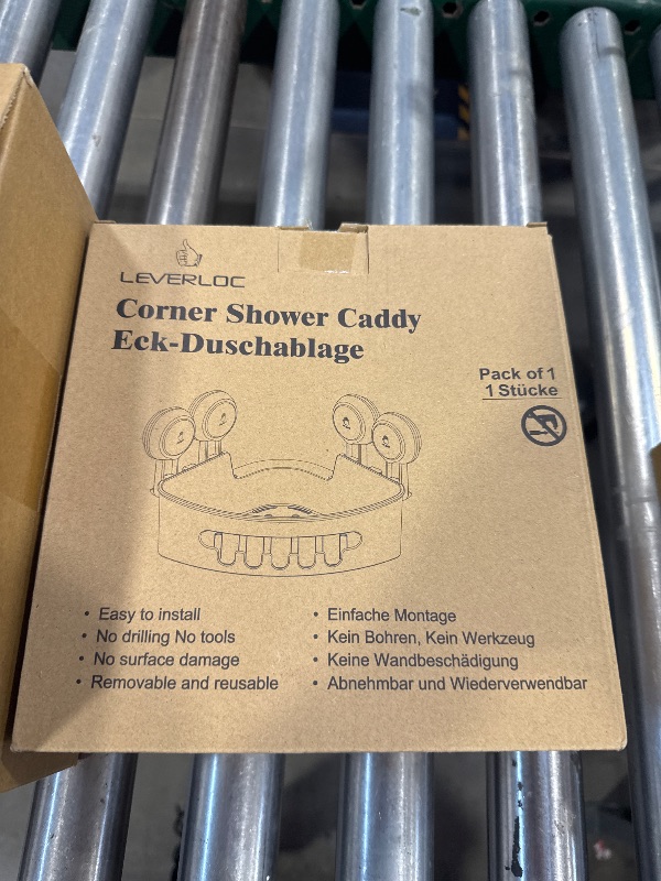 Photo 1 of LEVERLOC Corner Shower Caddy Suction Cup, Shower Caddy Basket Powerful Suction Bathroom, Waterproof & Rustproof Organizer for Bathroom Storage, No-Drilling Removable (Grey)