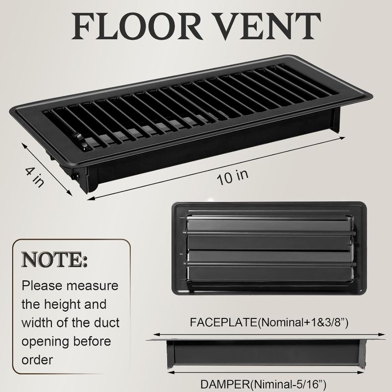 Photo 1 of Floor Vent Floor Registers 4x10 inch, Heavy Duty Metal Heat Air Vent Covers 4 X 10 with Rust Proof Finish for Home Office Wall Floor Registers Grilles & Vents