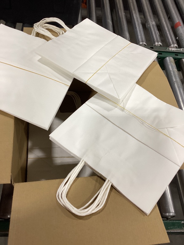 Photo 1 of 20 pc COGLARING White Gift Bags with Handles - 11x5.9x11 Inch Kraft Paper Bags Bulk for Weddings, Parties, Retail & Gift Wrapping - White Paper Bag