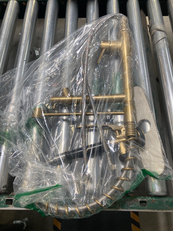 Photo 1 of GIMILI Brushed Gold Kitchen Faucet with Pull Down Sprayer Single Handle High Pressure Brass Kitchen Sink Faucet Commercial Double-Headed Kitchen Faucets Sink with Deck Plate