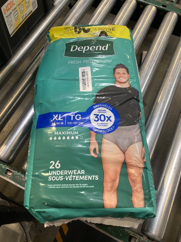 Photo 1 of Depend Fresh Protection Adult Diapers, Incontinence Underwear for Men, Disposable, Maximum, Extra-Large, Grey, 26 Count