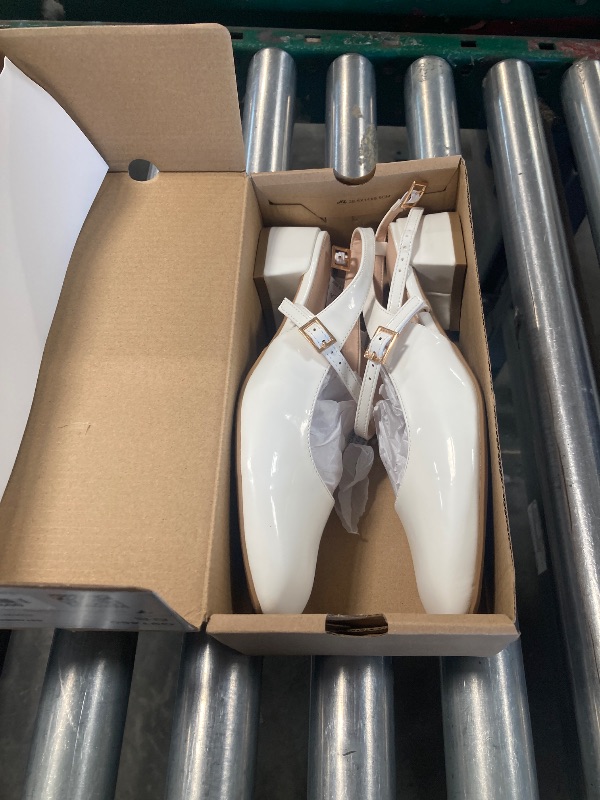 Photo 1 of Coutgo Womens Mary Jane Chunky Low Heels Closed Square Toe Ankle Strap Pumps Wedding Party Dress Shoes, White, Size 8