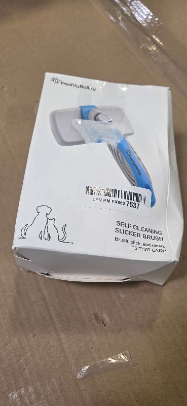Photo 1 of Freshly Bailey Self Cleaning Slicker Brush for Dogs and Cats - Hair Brush for Medium to Long-haired Pets - Effective, Comfortable, and Easy to Clean - White and Blue