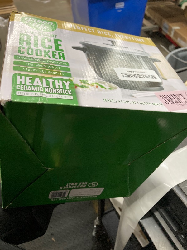 Photo 1 of **CONTROL PANEL DAMAGED**GreenLife Rice Cooker with Removable PFAS-Free Ceramic Nonstick Pot, 3-Cups Uncooked/6-Cups Cooked, Grains & Oatmeal Multicooker, Compact One-Switch Design, Auto Keep Warm, Easy Clean, Black