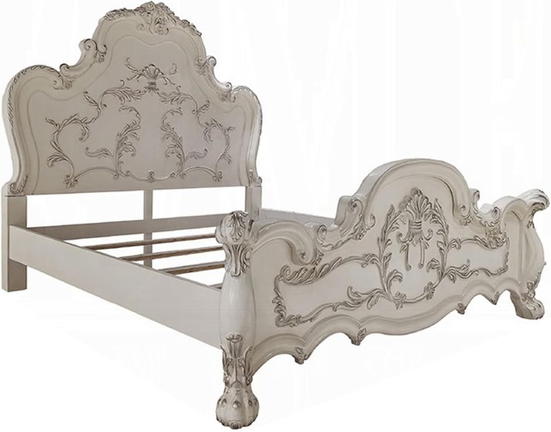 View 1 of * missing parts Benzara Ally California King Bed- Decorative Carved Inlay- Bone White Wood