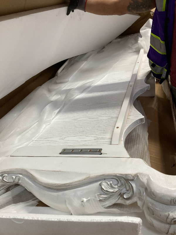 View 4 of * missing parts Benzara Ally California King Bed- Decorative Carved Inlay- Bone White Wood
