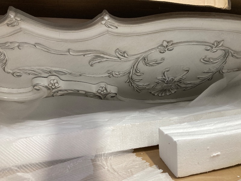View 2 of * missing parts Benzara Ally California King Bed- Decorative Carved Inlay- Bone White Wood
