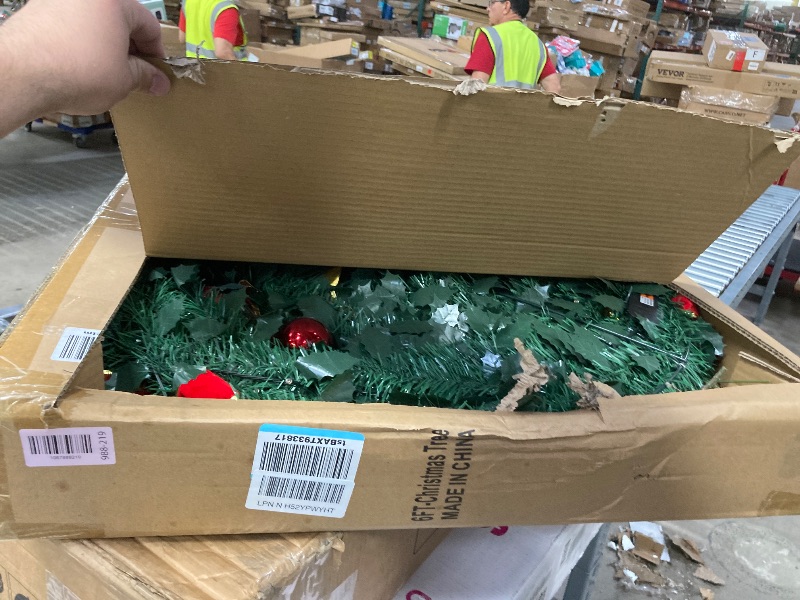 Photo 1 of [ 8 Modes & Timer ] 6 Ft Prelit Full Pop Up Christmas Tree with 200 Warm White LED Lights, Ornaments, Red & Gold Ribbon, Bows, Plug in Collapsible Christmas Trees Outdoor Indoor Christmas Decor