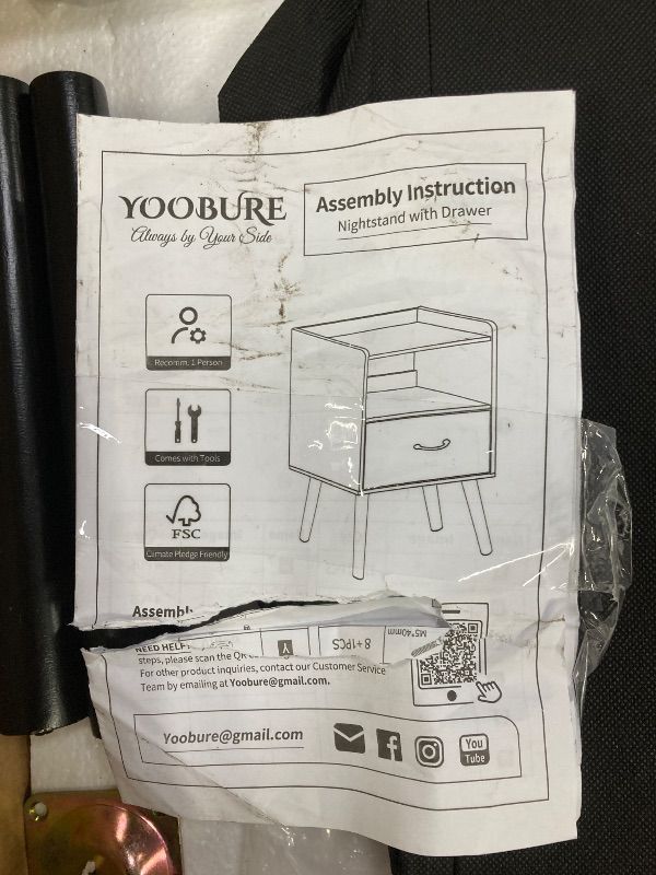 Photo 1 of **MISSING PARTS***Yoobure Night Stand with Fabric Drawer, Modern Nightstand, Bedside Tables, Mid Century Nightstands with Open Storage Shelf, Wood Bedside Table, Small Night Stands for Bedrooms, 2-Tier Night Table