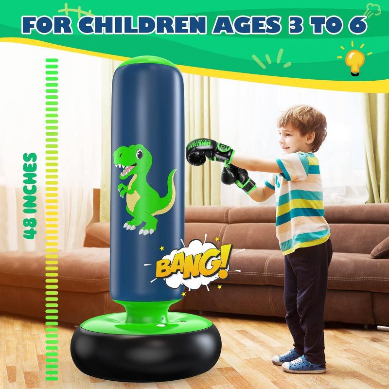 Photo 1 of ***the photo is a reference**QPAU Inflatable Punching Bag, 48 Inch Stable Inflatable Boxing Bag for 3-6 Kids,Dinosaur Toy & Gifts for Boys and Girls, Kids Boxing Set for Practicing Karate, Taekwondo