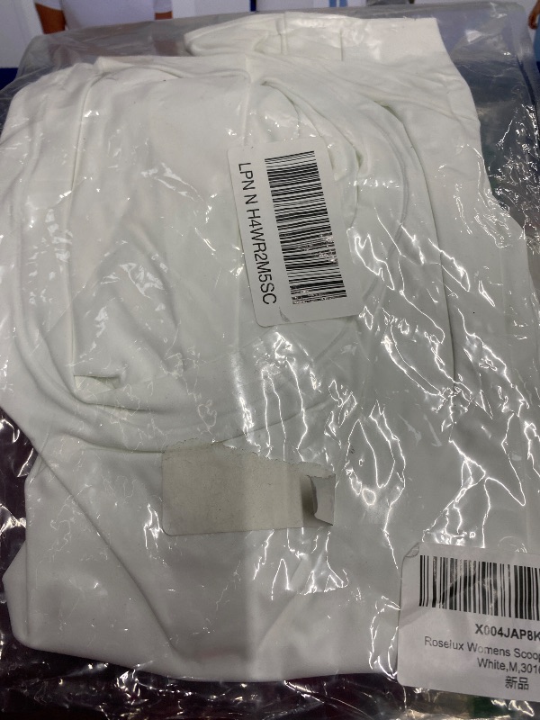 View 2 of *******stain , minor damage*****Roselux Womens Scoop Neck Short Sleeve T Shirt Slim Fitted Shirts Tight Basic Summer Going Out Tops Tee White,M