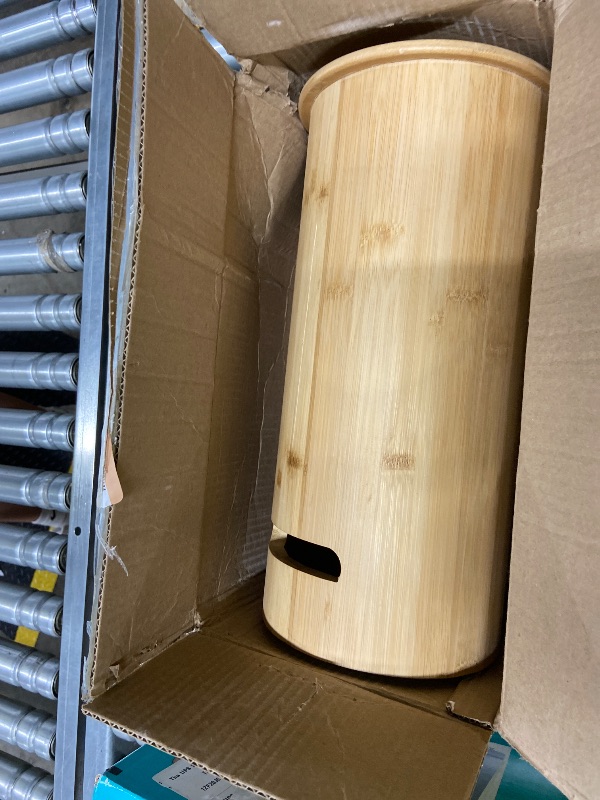 Photo 1 of ***DAMAGE -HINGE NO LONGER ATTACHED -SELLING AS IS *** Bamboo Free Standing Toilet Paper Stand,3 Rolls of Tissue Storage,Toilet Paper Holder Paper Storage Holder with Lid and Handle for Small Space Bathroom