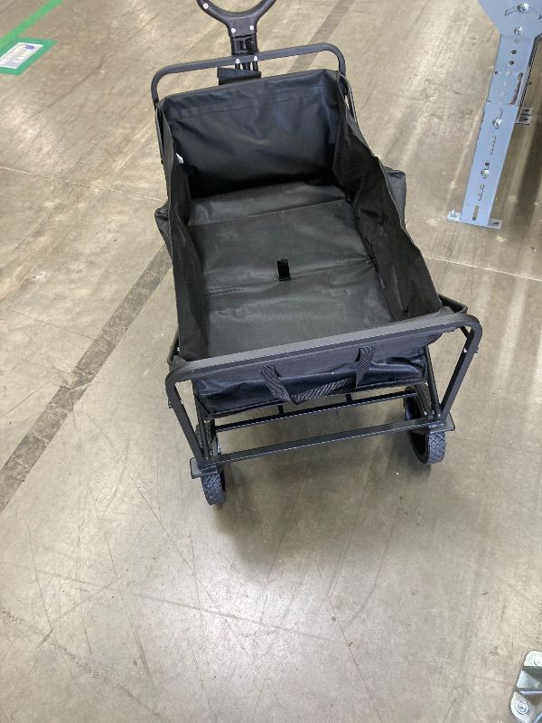 Photo 1 of ***USED -MISSING ONE WHEEL-SELLING AS IS *** Sweetcrispy Collapsible Foldable Wagon Cart, Large Capacity Garden Cart with Wheels, Heavy Duty Utility Grocery Wagon with Drink Holders for Shopping Sports Camping,Extra Large Black***BOX RIPPED/TORN***