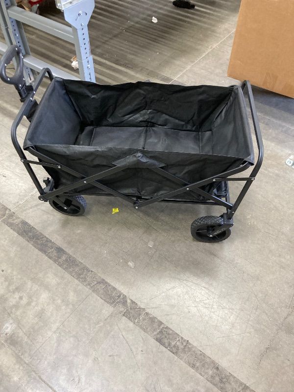 Photo 1 of ***USED -MISSING ONE WHEEL-SELLING AS IS *** Sweetcrispy Collapsible Foldable Wagon Cart, Large Capacity Garden Cart with Wheels, Heavy Duty Utility Grocery Wagon with Drink Holders for Shopping Sports Camping,Extra Large Black***BOX RIPPED/TORN***