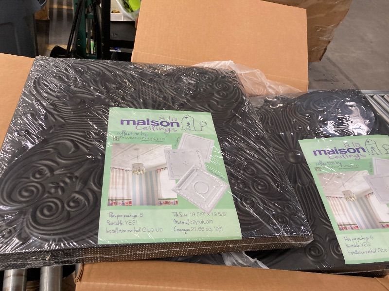 Photo 1 of ***6 PACKS OF 8****À LA MAISON CEILINGS Spanish Silver Black Matte 1.6 Ft. X 1.6 Ft. Glue up Foam Ceiling Tile (21.6 Sq. Ft. /Case)