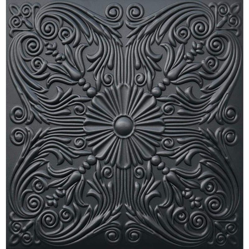 Photo 1 of ***6 PACKS OF 8****À LA MAISON CEILINGS Spanish Silver Black Matte 1.6 Ft. X 1.6 Ft. Glue up Foam Ceiling Tile (21.6 Sq. Ft. /Case)