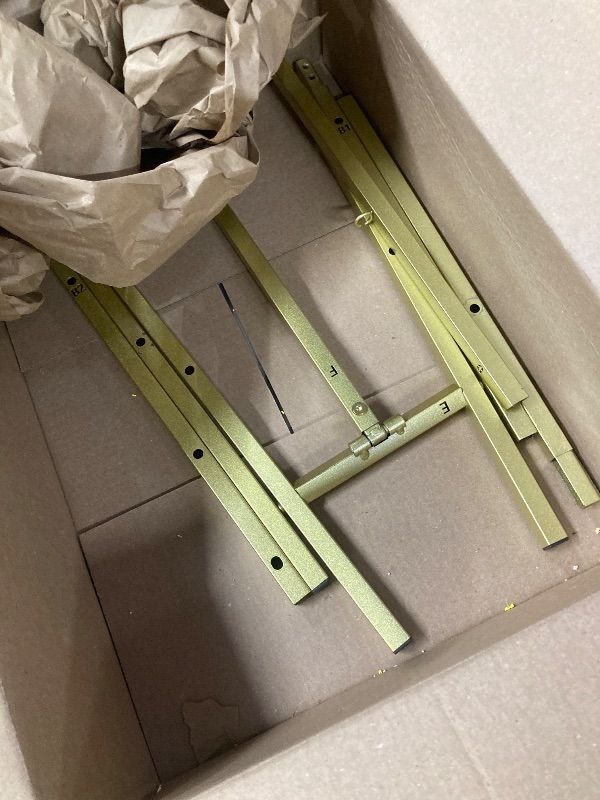 Photo 1 of ***MISSING PARTS-SELLING AS IS *** Gold Easel Stand for Sign, Heavy Duty Metal Display Easel with Adjustable Chain, 4-Tier Height Art Easel for Painting, Wedding Sign, Posters & Commercial Display