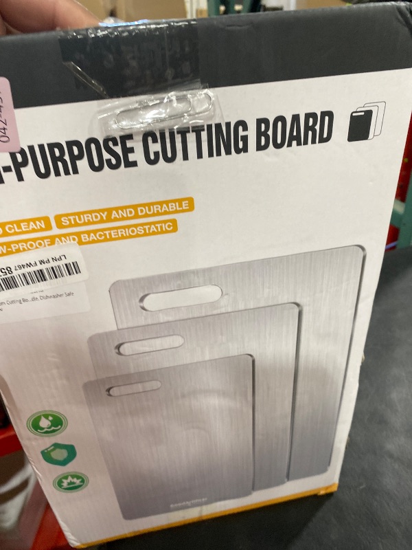 Photo 1 of Titanium Cutting Boards Set of 3, 100% Pure Titanium Kitchen Cutting Board, Double-Sided Non-Toxic Cutting Board, Ideal for Slicing and Dicing Meats, Features Handle, Dishwasher Safe