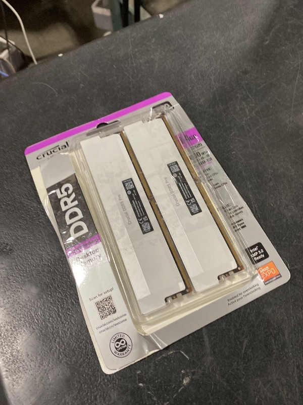 Photo 1 of Crucial Pro DDR5 RAM 64GB Kit (2x32GB) 6000MHz CL40, Overclocking Desktop Gaming Memory, Intel XMP 3.0 & AMD Expo Compatible – White CP2K32G60C40U5W