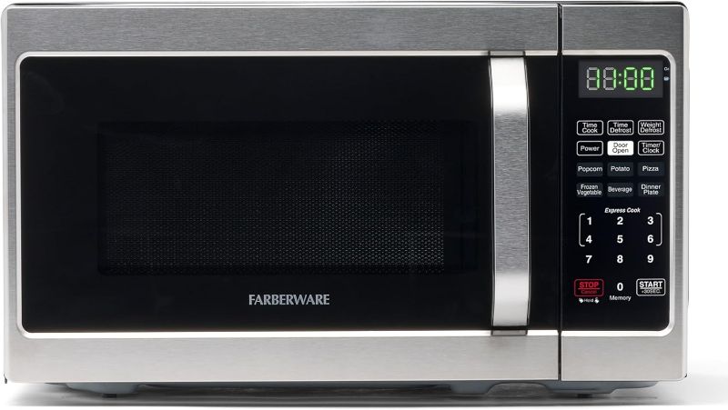 Photo 1 of Farberware 0.9 Cu. Ft. Countertop Microwave Oven – 900 Watts Power, Auto Cook Settings, Defrost, Easy Clean and Child Safety Lock - Stainless Steel 
 ***** PARTS ONLY ***