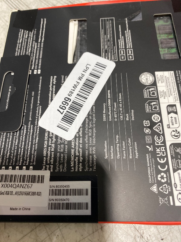 Photo 1 of Lexar ARES Gen2 RGB DDR5 RAM 32GB Kit (2x16GB) 6000MHz CL30, 288-Pin UDIMM Desktop Memory, PC Gaming Computer Memory, for Intel XMP 3.0/AMD EXPO/CL30-38-38-76/1.4V(LD5U16G60C30BR-RGD)