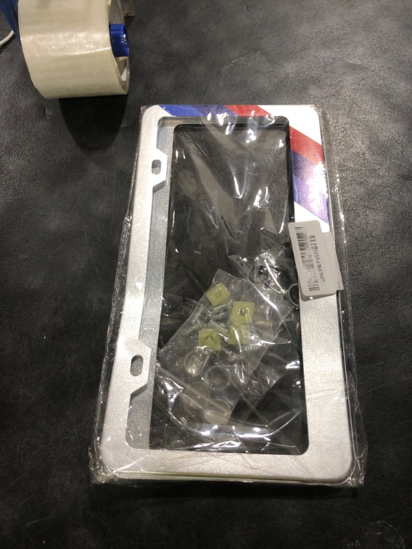 Photo 1 of 2Pcs Silver Tri-Color License Plate Frames fit for BMW, Tri Color Stripes License Tag Plate Bracket Holder Universal Fit for Cars, Trucks and SUVs (Silver)