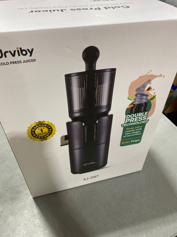 Photo 1 of URVIBY Juicer Machines, 5.3" Large Feed Chute Cold Press Juicer with Double Press Technology, 400W Motor, High Juice Yield, Easy to Clean, Masticating Juicer for Whole Vegetables & Fruits, Dark Black