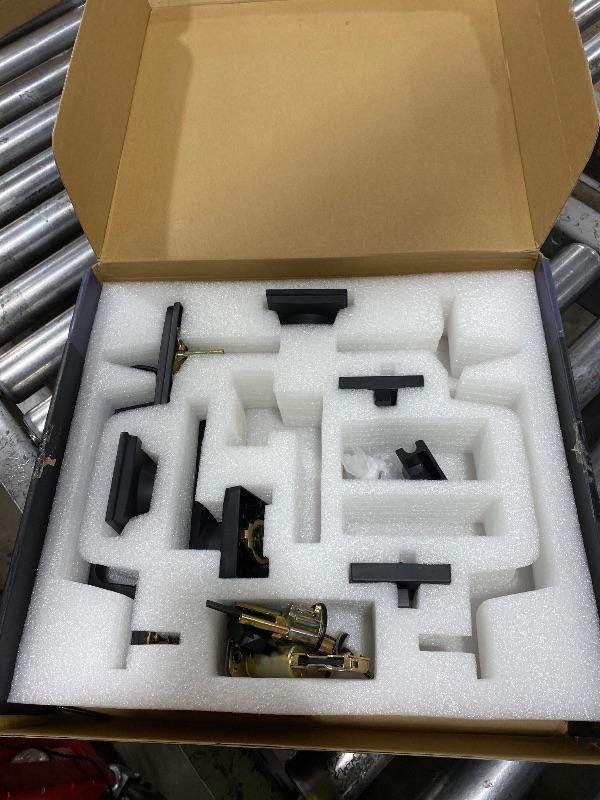 Photo 1 of TICONN Double Front Door Handle Set, Heavy Duty Square Door Lever and Single Cylinder Deadbolt Combo for Side by Side Entrance Exterior Doors (Matte Black)