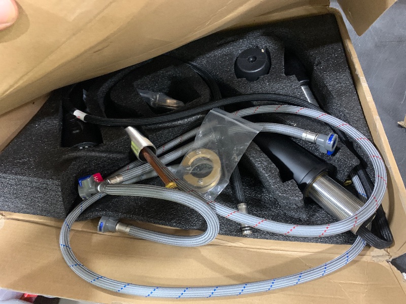 Photo 1 of TIORIY Black Kitchen Faucet 3 Hole with Pull Down Sprayer, 2-Handle High Arc Kitchen Sink Faucet with 3 Function Spray, Stainless Steel, T-3005B