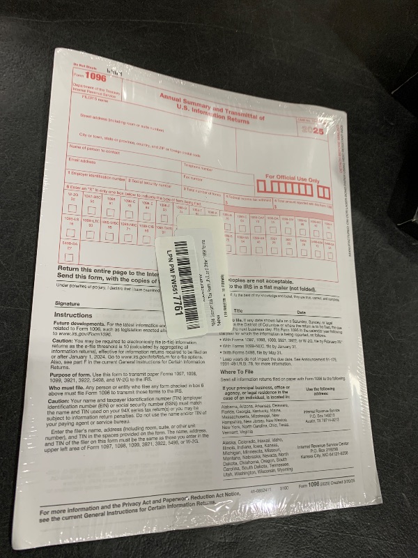 Photo 1 of 1096 Transmittal Tax Forms 2025. 10 Pack Laser 1096 Transmittal Summary Tax Forms 2025 Compatible with QuickBooks and Accounting Software, Use for 1099 NEC, MISC, INT, and Other 1099 Forms
