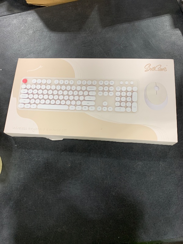 Photo 1 of Wireless Keyboard and Mouse Combo, Ergonomic Full Size Typewriter Retro Round Keycaps Keyboard, Compatible with Windows, PC, Perfer for Home and Office Keyboards (Beige