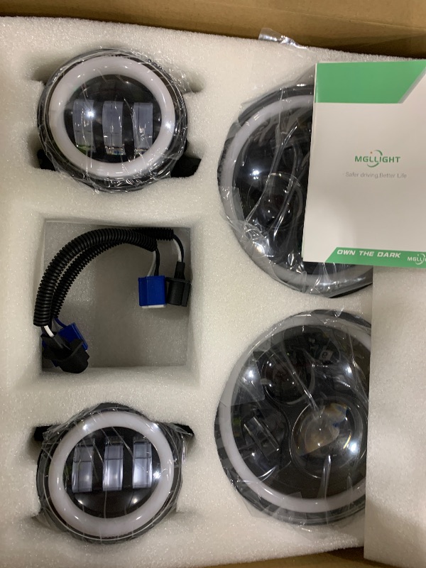 Photo 1 of MGLLIGHT 2pcs 7 Inch Round LED Headlights with Halo Angel Eyes & Amber Turn Signal + 2pcs 4 Inch LED Fog Lights Combo Fit for Wrangler JK/TJ/LJ/CJ, Super Bright