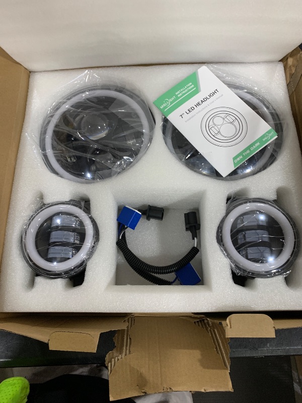 Photo 1 of MGLLIGHT 2pcs 7 Inch Round LED Headlights with Halo Angel Eyes & Amber Turn Signal + 2pcs 4 Inch LED Fog Lights Combo Fit for Wrangler JK/TJ/LJ/CJ, Super Bright