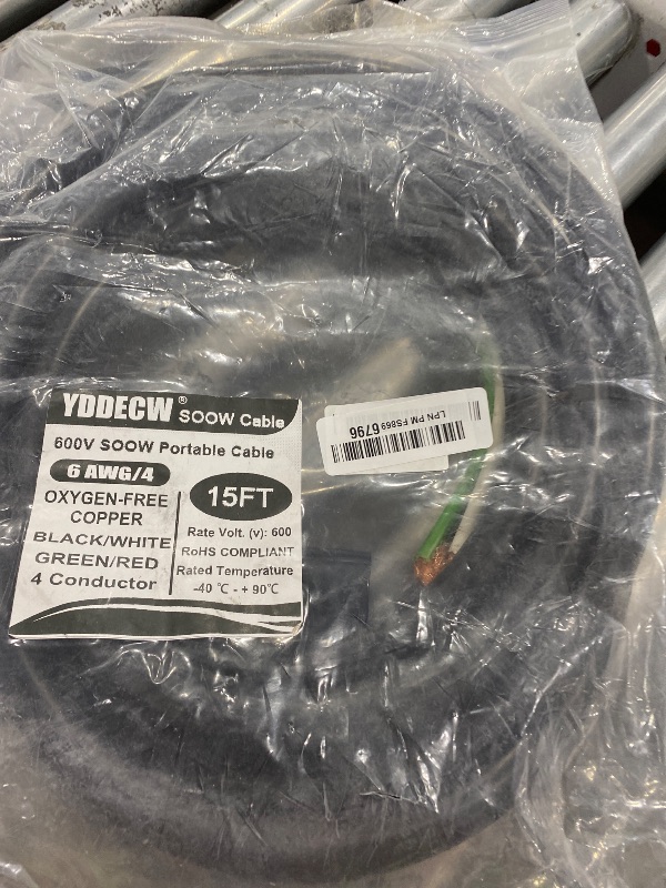 Photo 1 of YDDECW 15ft 6/4 6 AWG Portable Power Cable (4 Conductor) - SOOW 600V 6 Gauge Electric Wire for Motor Leads, Portable Lights, Battery Chargers and Machinery - 4 Conductor - 15 Feet Electrical Cord
