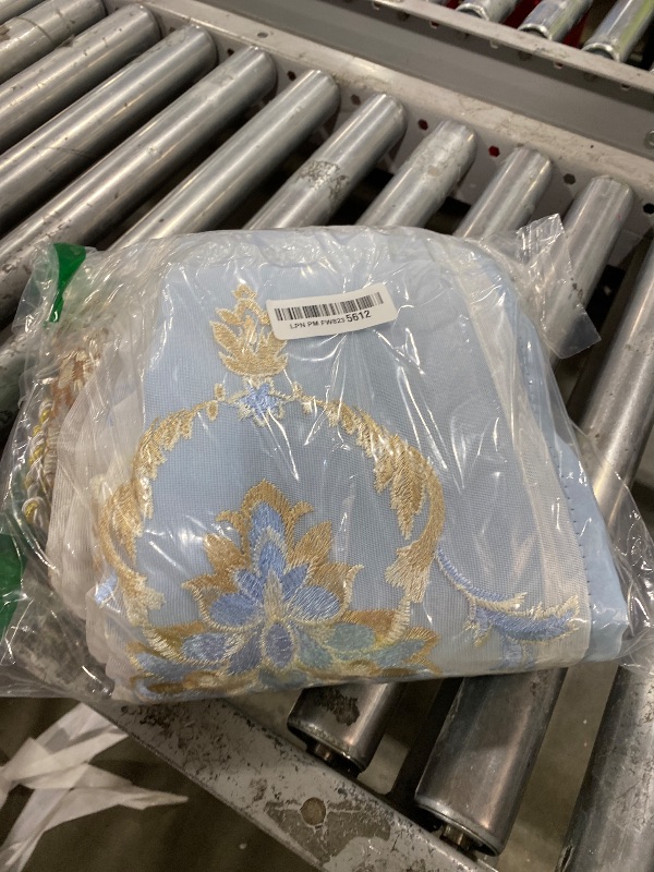 Photo 1 of Amidoudou 1 Pair European Double Layer Curtains with Valances for Living Room Luxury Jacquard Curtains for Bedroom (Blue,63x84 Inch)