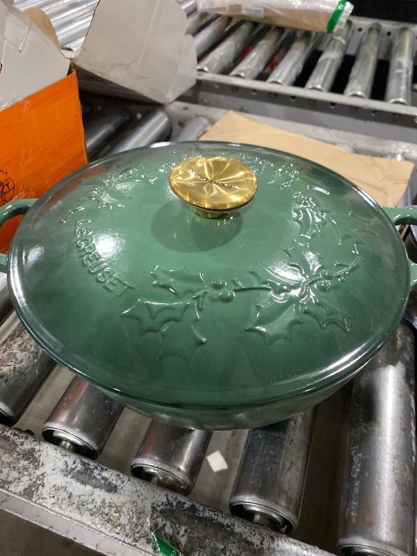 Photo 1 of Le Creuset Enameled Cast Iron Holly Collection Soup Pot, 4.5 qt., Artichaut with Gold Knob