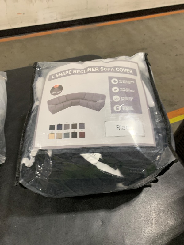 Photo 1 of Peryiter 7 Pcs L Shape Sectional Recliner Sofa Covers 5 Seat Sectional Couch Covers Milk Silk Velvet Stretch Reclining Sofa Slipcover Furniture Protector for Living Room(Black,Milk Silk)