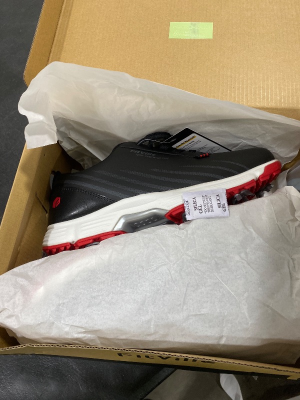 Photo 1 of FitVille Men's Wide Golf Shoes with Replaceable Spikes, Arch Support & High-Rebound Cushioning for Long-Distance Walking Red