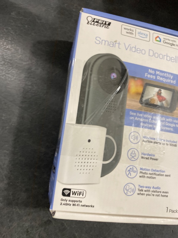 Photo 1 of Feit Electric Doorbell Camera, 2.4 GHz WiFi, No Hub, Two-Way Audio, Motion Detection, Night Vision, 1080p HD, Micro SD Card Storage, Wireless Chime Included, Hardwired, CAM/Door/WiFi