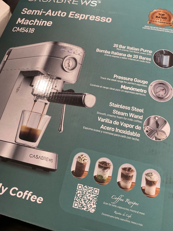 Photo 1 of CASABREWS CM5418 Espresso Machine 20 Bar, Compact Espresso Maker with Steam Milk Frother, Stainless Steel Coffee Machine with 34oz Removable Water Tank for Cappuccino, Gift for Women or Men, Silver