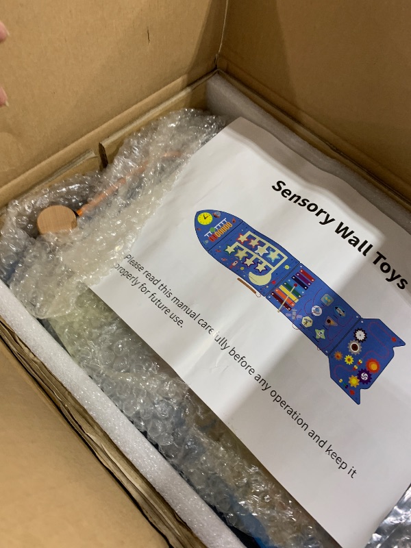 Photo 1 of Spacocld Rocket Activity Wall Busy Board Panels - Sensory Wall Panel for Kids, Montessori Toddler Wall Activity Board, Wall Toys for Toddlers 3, Activity Cube, Wall Activity Boards, Blue(4PCS)