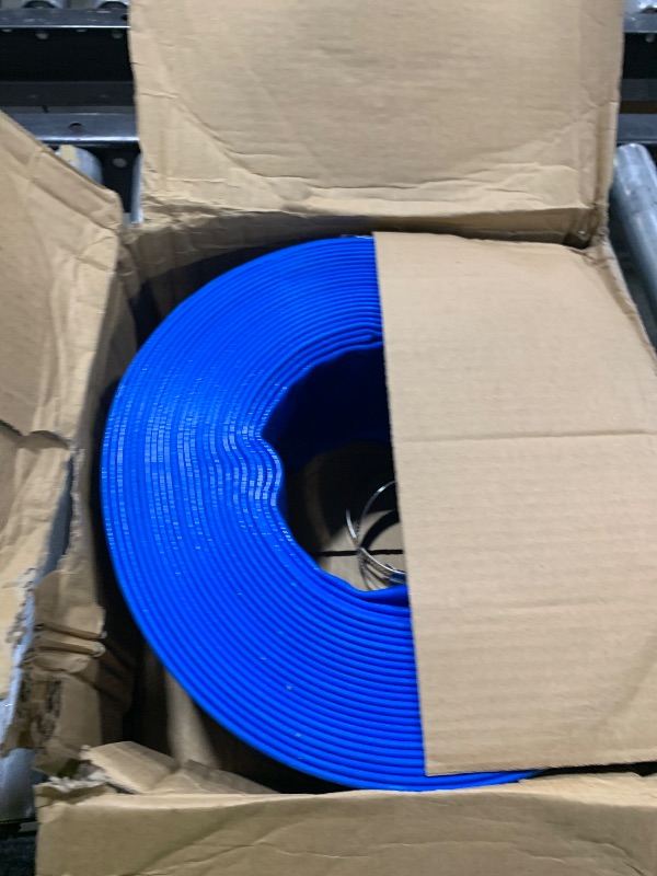 Photo 1 of LINEX 3 IN x 50 FT Pool Backwash Hose - Heavy Duty Pool Pump Drain Hose Flat PVC Swimming Pools Hose for Sump Pump Discharge, Sand Filter Waste & Water Drainage, with Clamp (Blue)